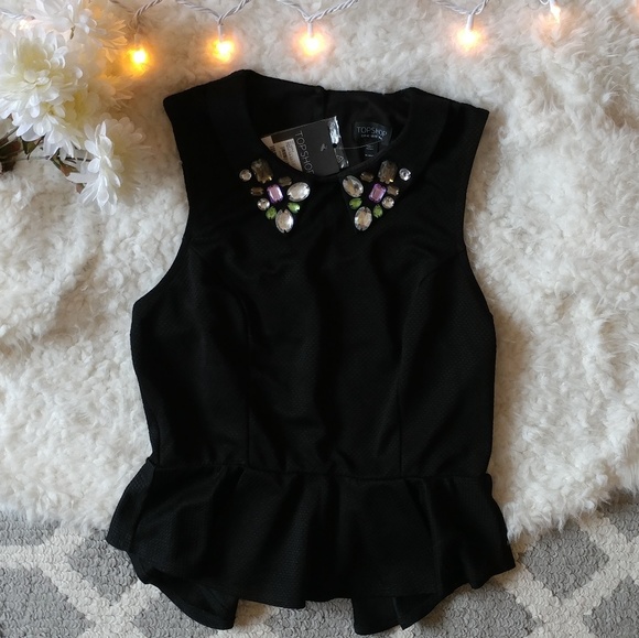 Topshop Tops - NWT TOPSHOP Jeweled Collared Peplum Top